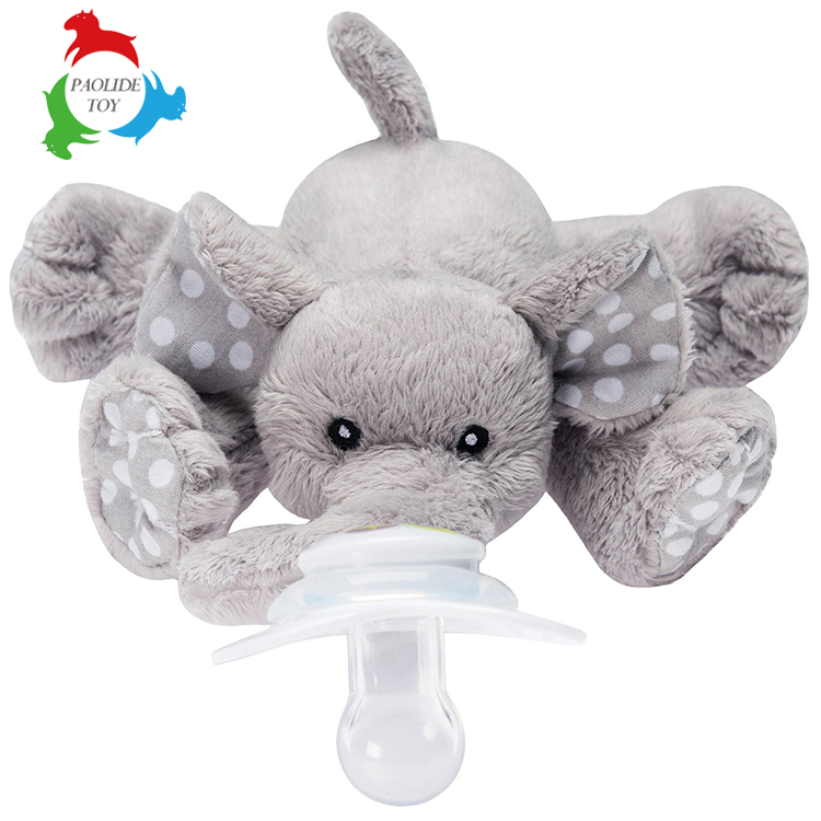 OEM baby pacifier holder soft plush stuffed newborn toys animals for kids 