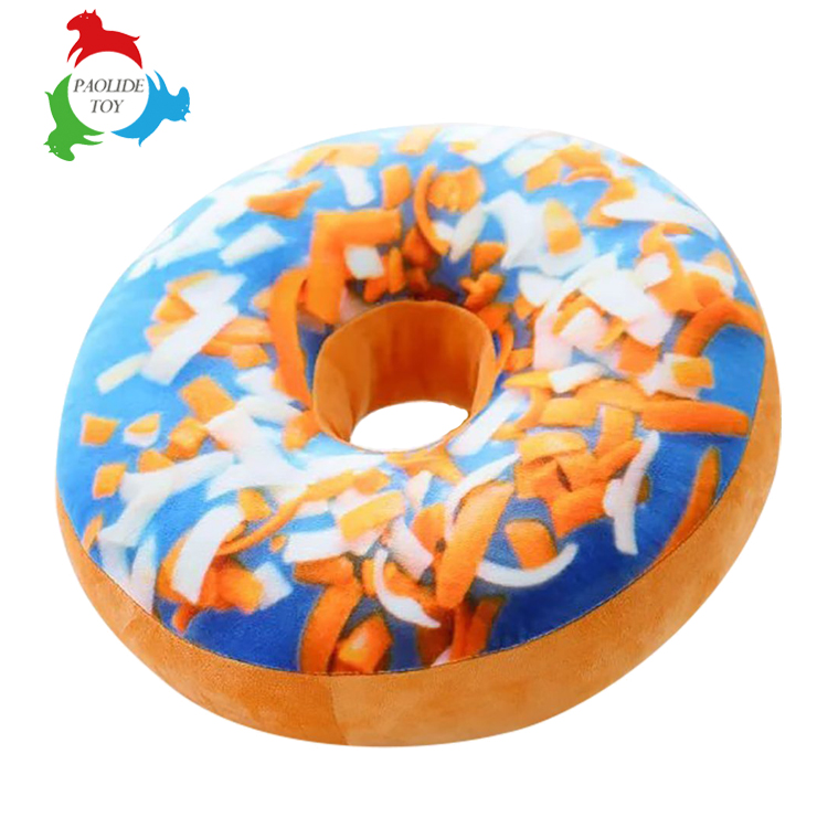 OEM custom high quality plush materail transfer printing donut cushion  